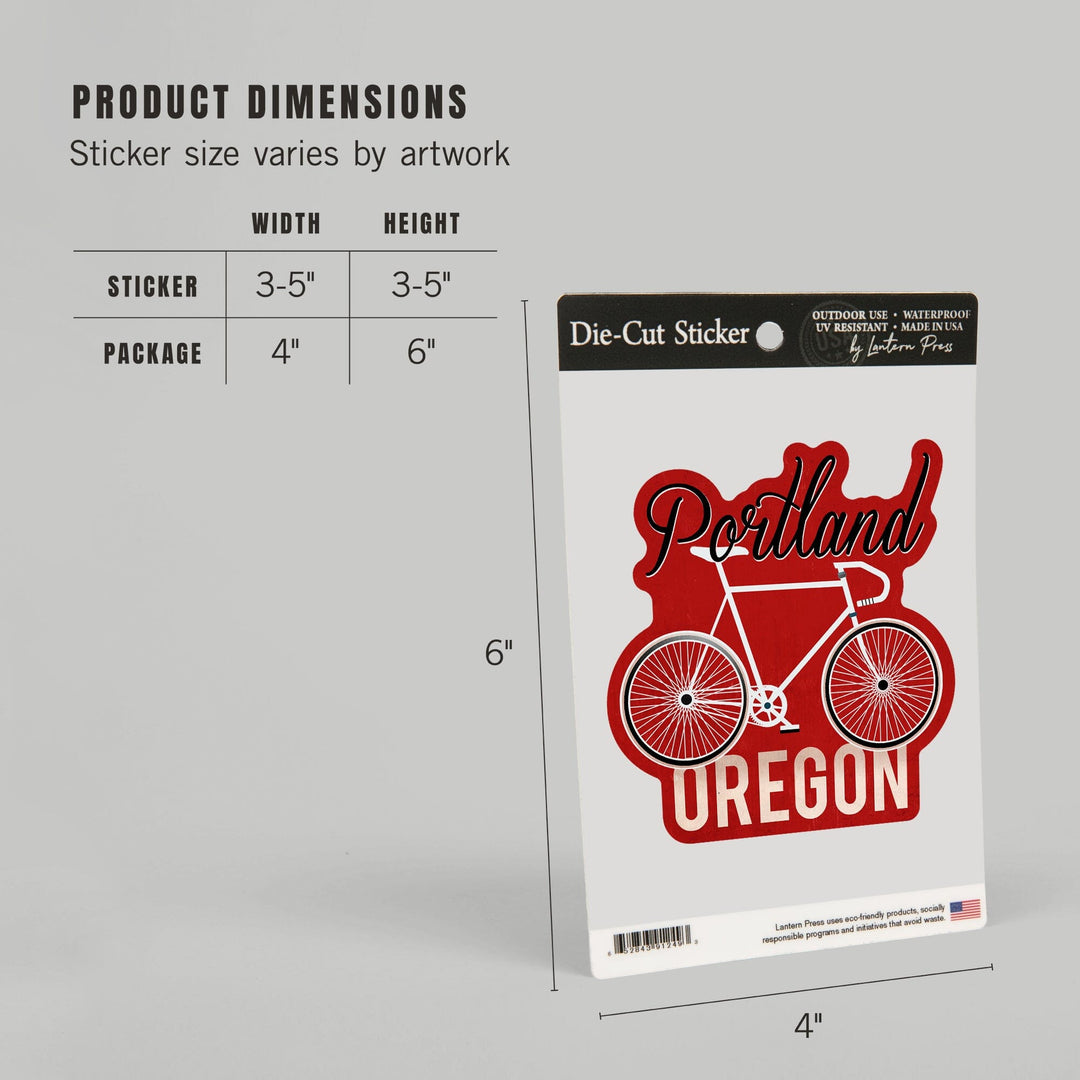 Portland, Oregon, Bike, Script Screenprint Style, Contour, Lantern Press Artwork, Vinyl Sticker Sticker Lantern Press 