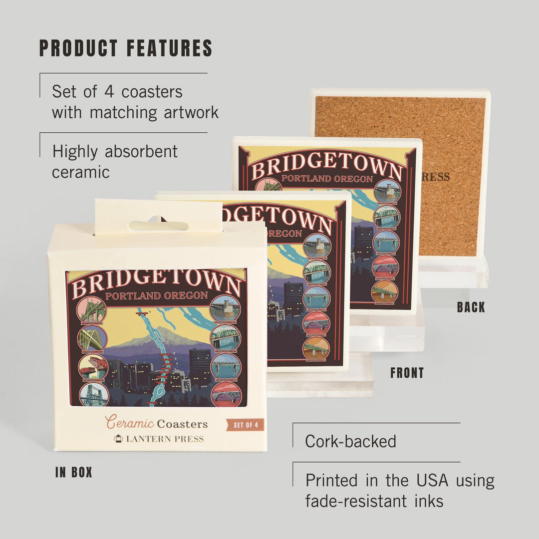 Portland, Oregon, Bridges of Portland, Coasters Coasters Lantern Press 
