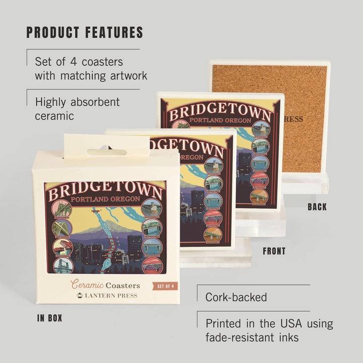Portland, Oregon, Bridges of Portland, Coasters Coasters Lantern Press 