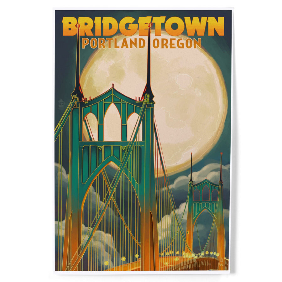 Portland, Oregon, Bridgetown and Full Moon, Art & Giclee Prints Art Lantern Press 