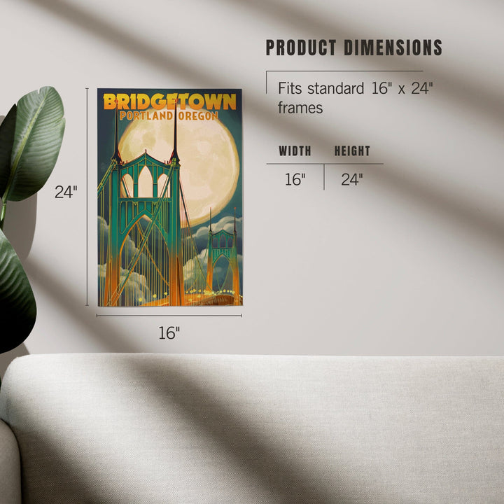 Portland, Oregon, Bridgetown and Full Moon, Art & Giclee Prints Art Lantern Press 