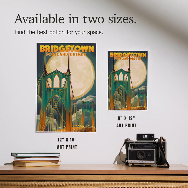 Portland, Oregon, Bridgetown and Full Moon, Art & Giclee Prints Art Lantern Press 