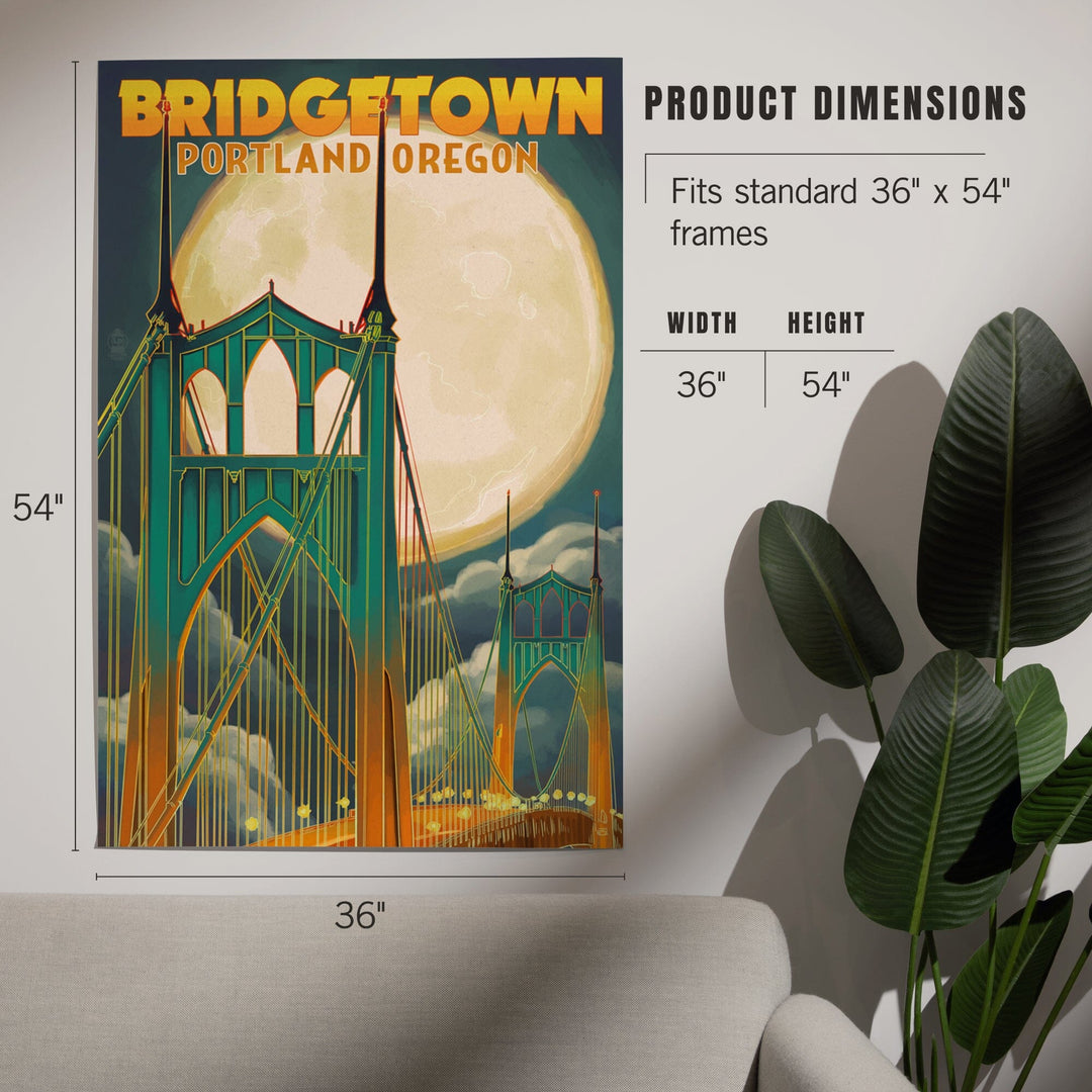 Portland, Oregon, Bridgetown and Full Moon, Art & Giclee Prints Art Lantern Press 