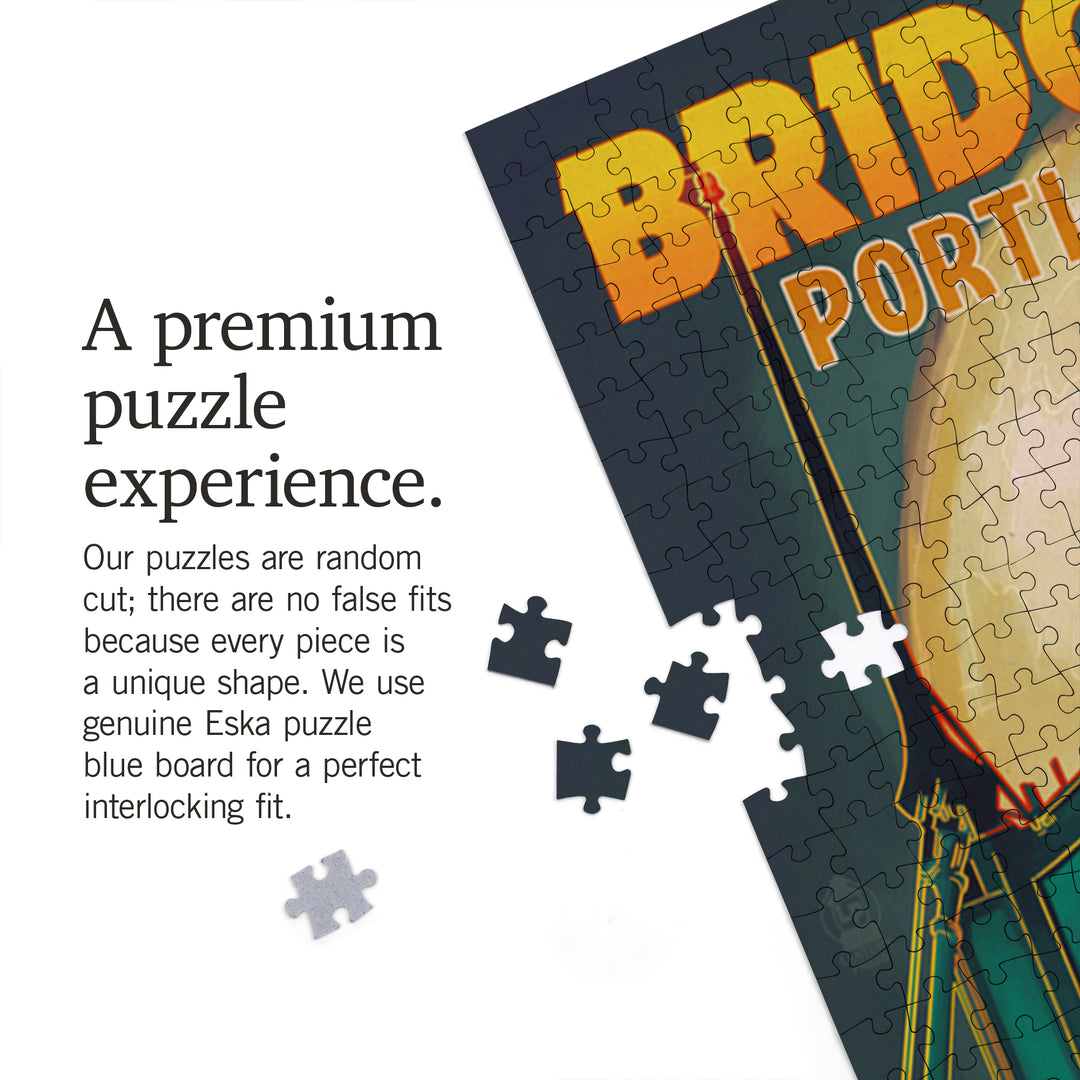 Portland, Oregon, Bridgetown and Full Moon, Jigsaw Puzzle Puzzle Lantern Press 