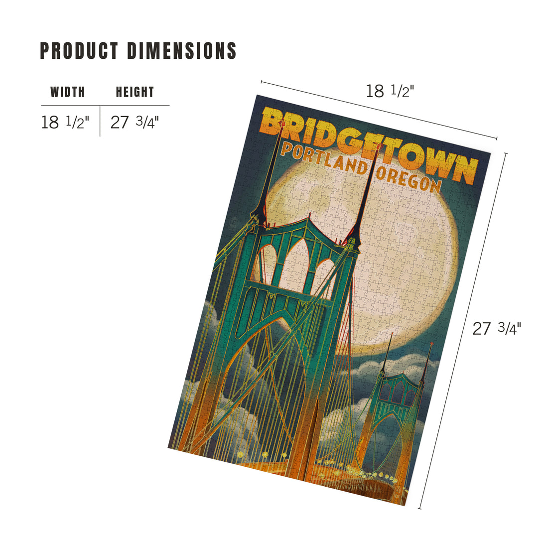 Portland, Oregon, Bridgetown and Full Moon, Jigsaw Puzzle Puzzle Lantern Press 