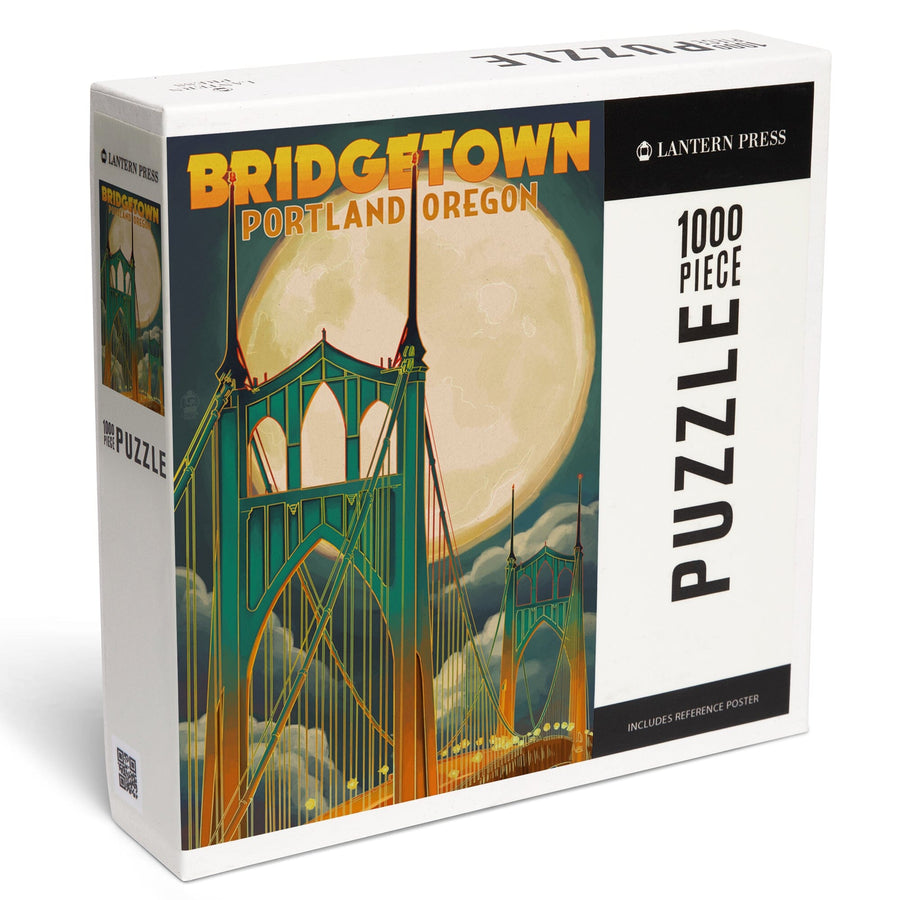 Portland, Oregon, Bridgetown and Full Moon, Jigsaw Puzzle Puzzle Lantern Press 
