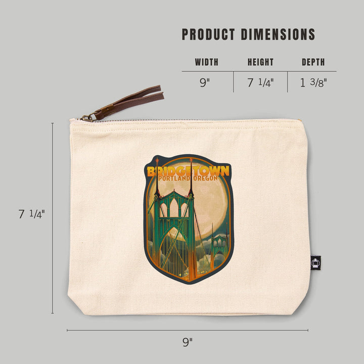 Portland, Oregon, Bridgetown and Full Moon,, Organic Cotton Zipper Pouch, Go Bag Go Bag Lantern Press 