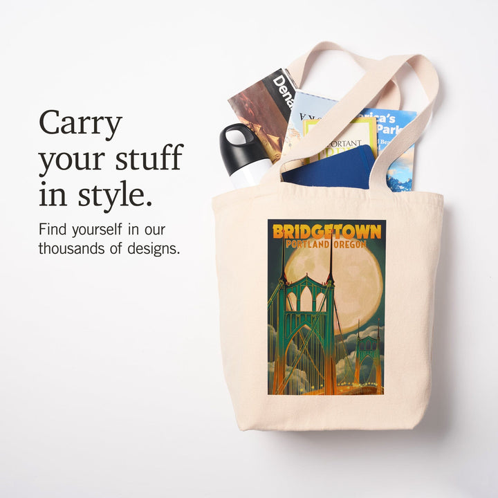 Portland, Oregon, Bridgetown and Full Moon, Tote Bag Totes Lantern Press 