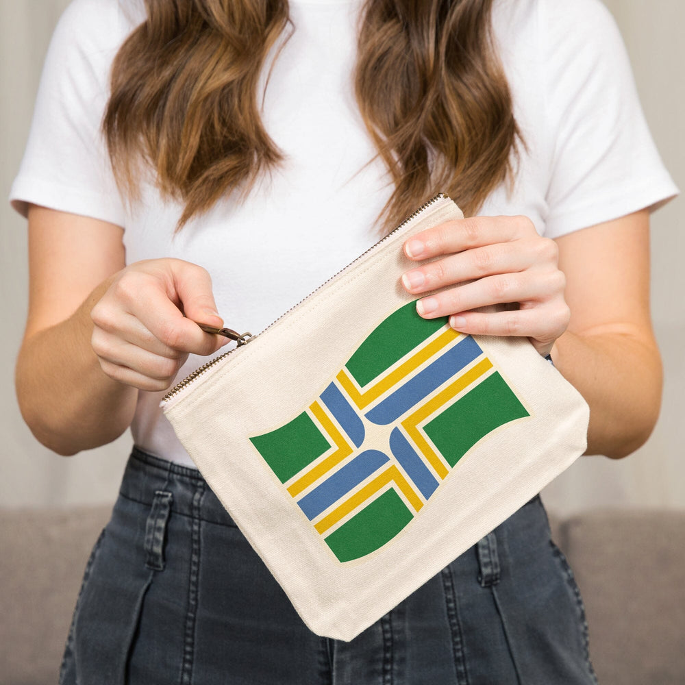 Portland, Oregon, City Flag, Letterpress,, Organic Cotton Zipper Pouch, Go Bag Go Bag Lantern Press 