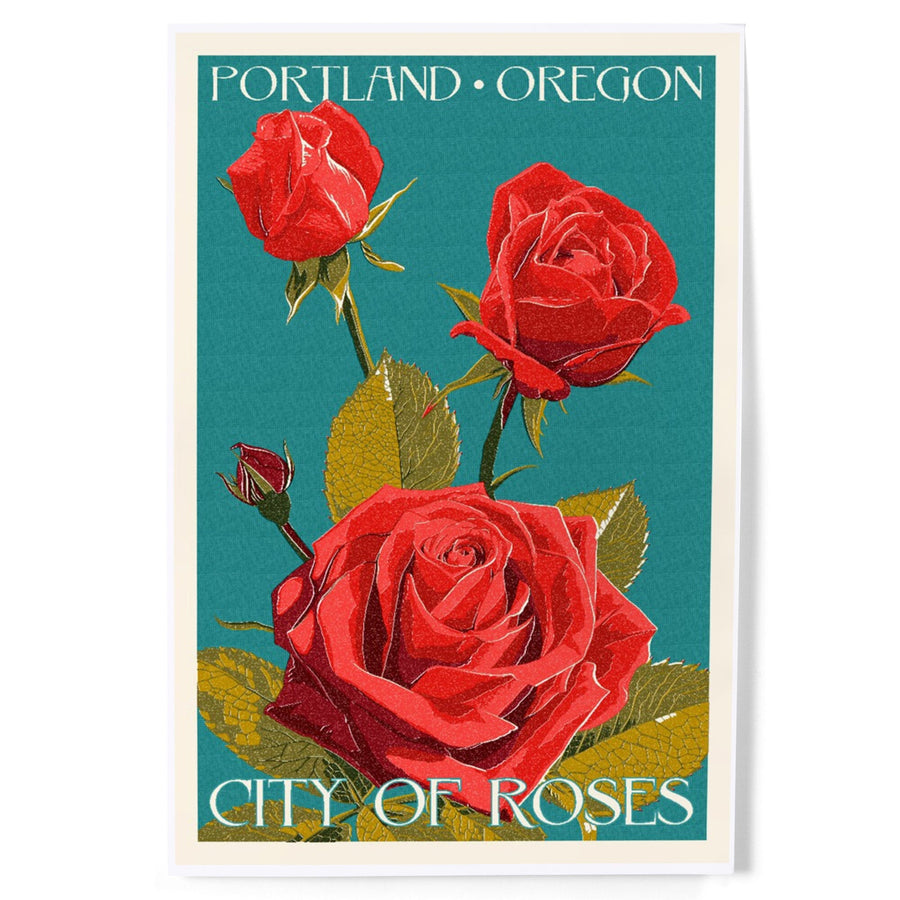 Portland, Oregon, City of Roses, Rose, Letterpress, Art & Giclee Prints Art Lantern Press 