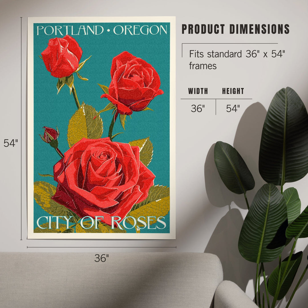 Portland, Oregon, City of Roses, Rose, Letterpress, Art & Giclee Prints Art Lantern Press 