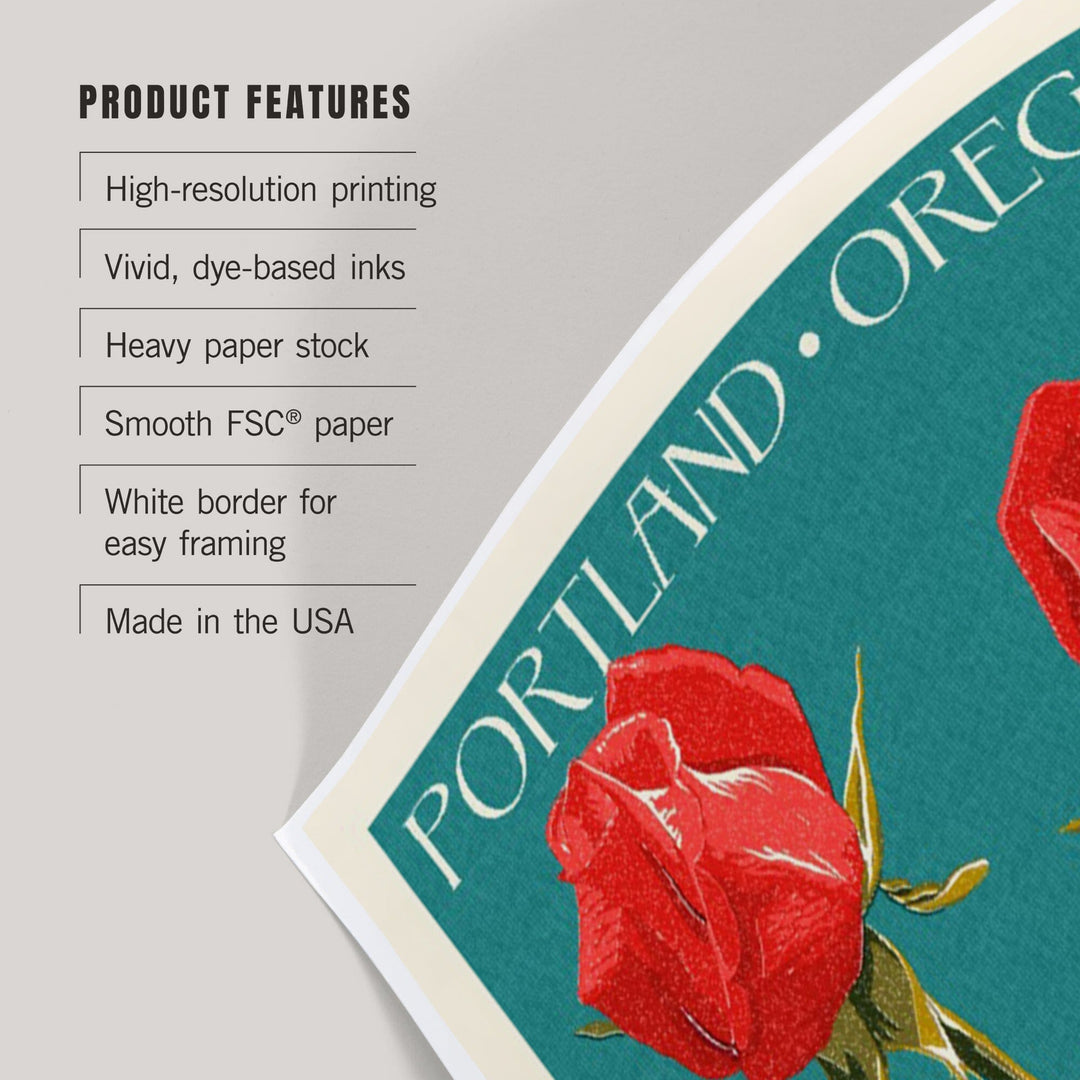 Portland, Oregon, City of Roses, Rose, Letterpress, Art & Giclee Prints Art Lantern Press 