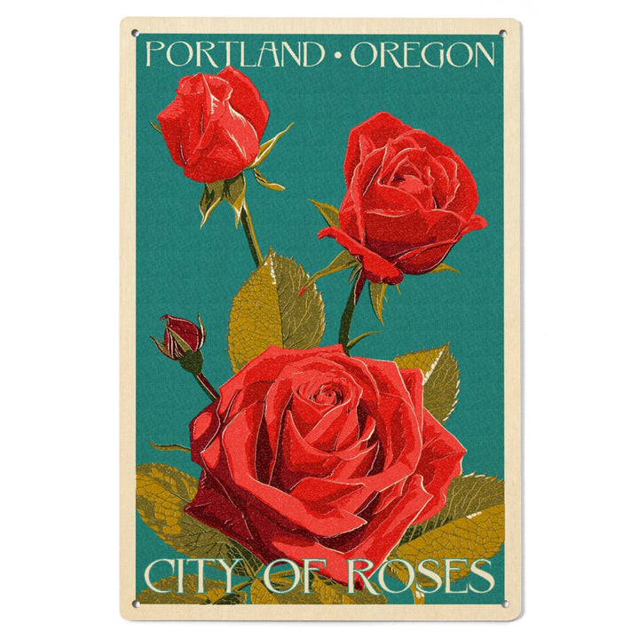 Portland, Oregon, City of Roses, Rose, Letterpress, Lantern Press Artwork, Wood Signs and Postcards Wood Lantern Press 