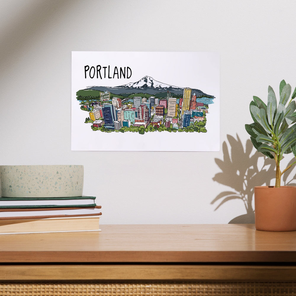 Portland, Oregon, Cityscape, Line Drawing, Art & Giclee Prints Art Lantern Press 