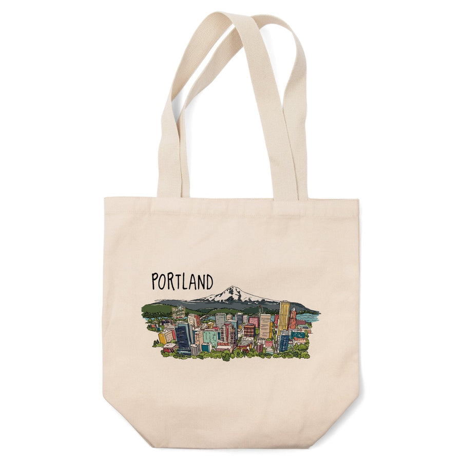 Portland, Oregon, Cityscape, Line Drawing, Tote Bag Totes Lantern Press 