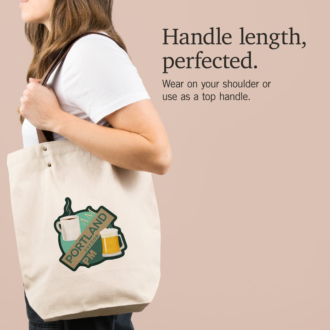 Portland, Oregon, Coffee AM Beer PM, Contour, Deluxe Tote Totes Lantern Press 