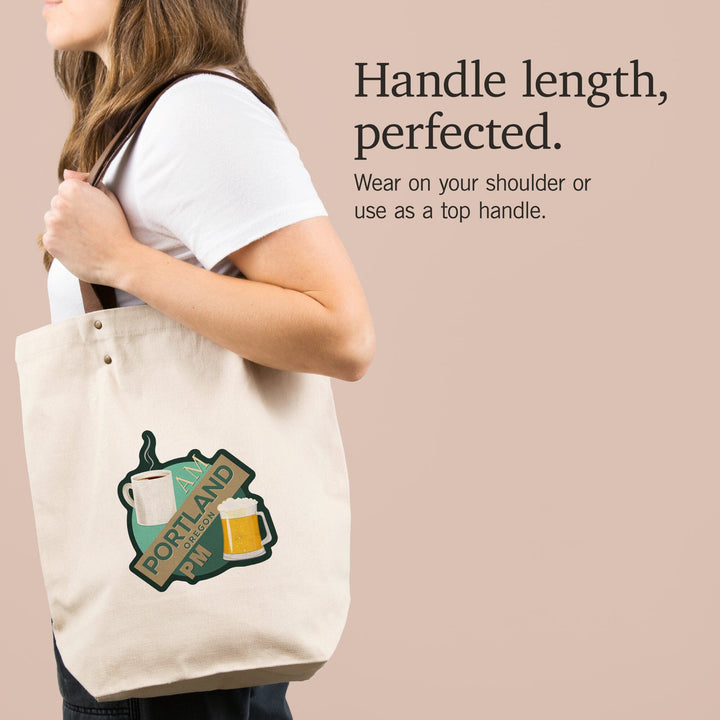 Portland, Oregon, Coffee AM Beer PM, Contour, Deluxe Tote Totes Lantern Press 