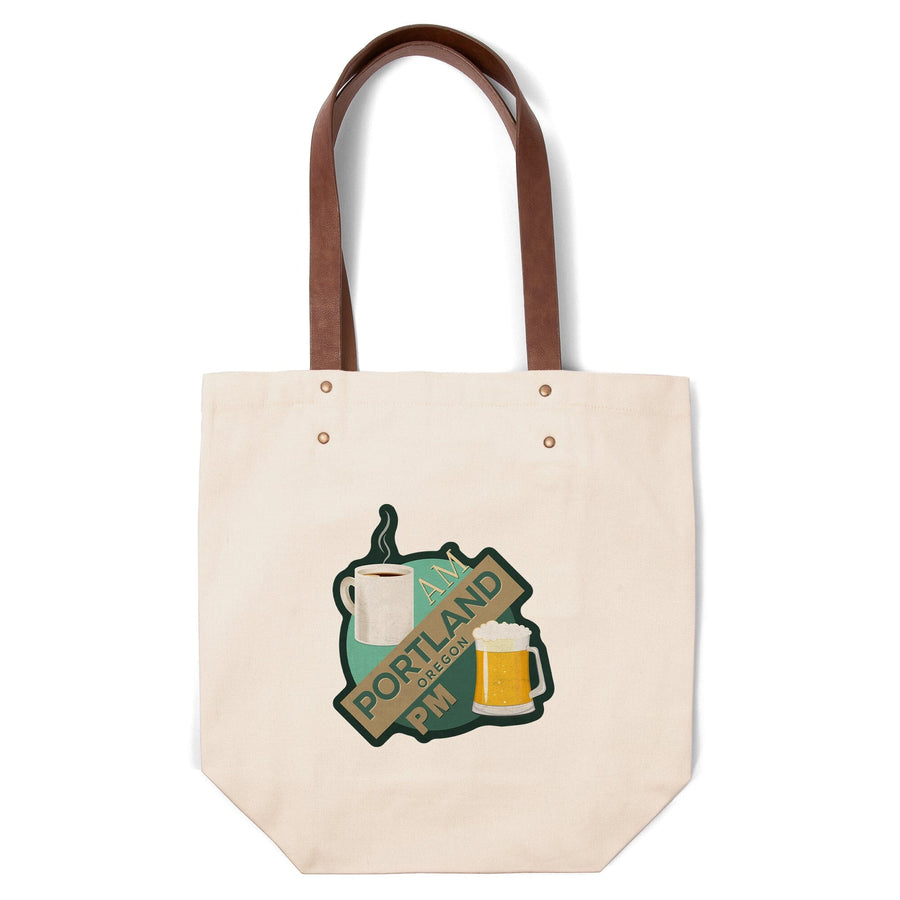 Portland, Oregon, Coffee AM Beer PM, Contour, Deluxe Tote Totes Lantern Press 