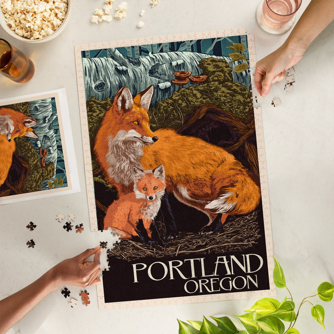 Portland, Oregon, Fox and Kit, Letterpress, Jigsaw Puzzle Puzzle Lantern Press 