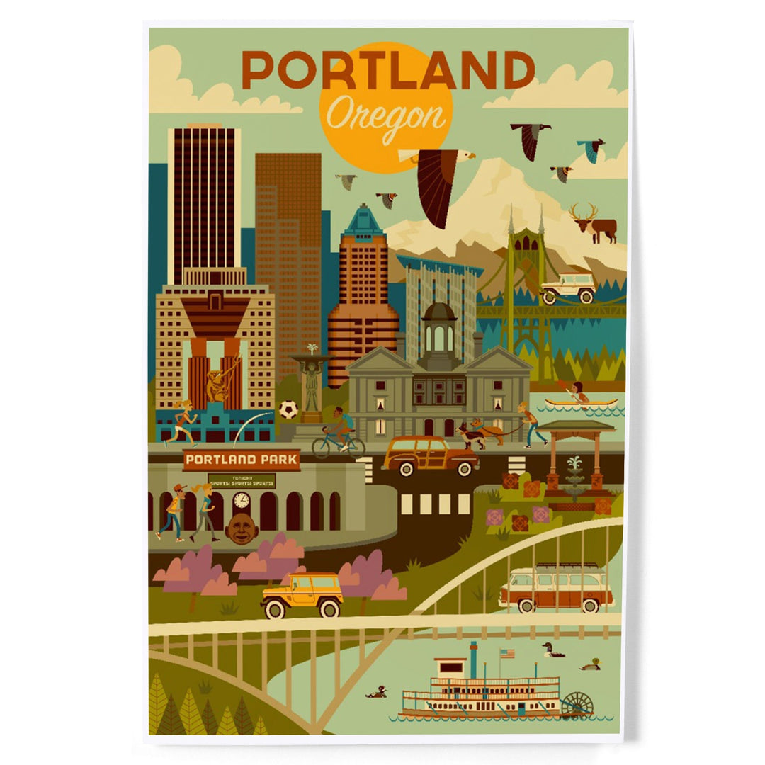 Portland, Oregon, Geometric, Art & Giclee Prints Art Lantern Press 