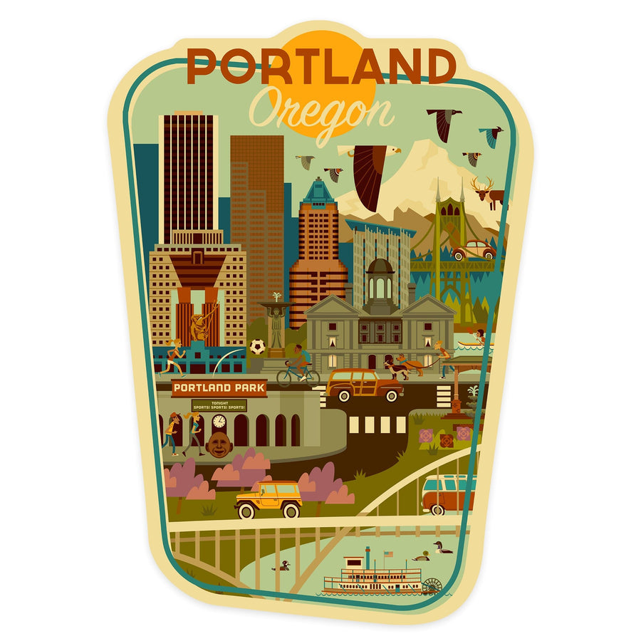 Portland, Oregon, Geometric, Contour, Vinyl Sticker Sticker Lantern Press 