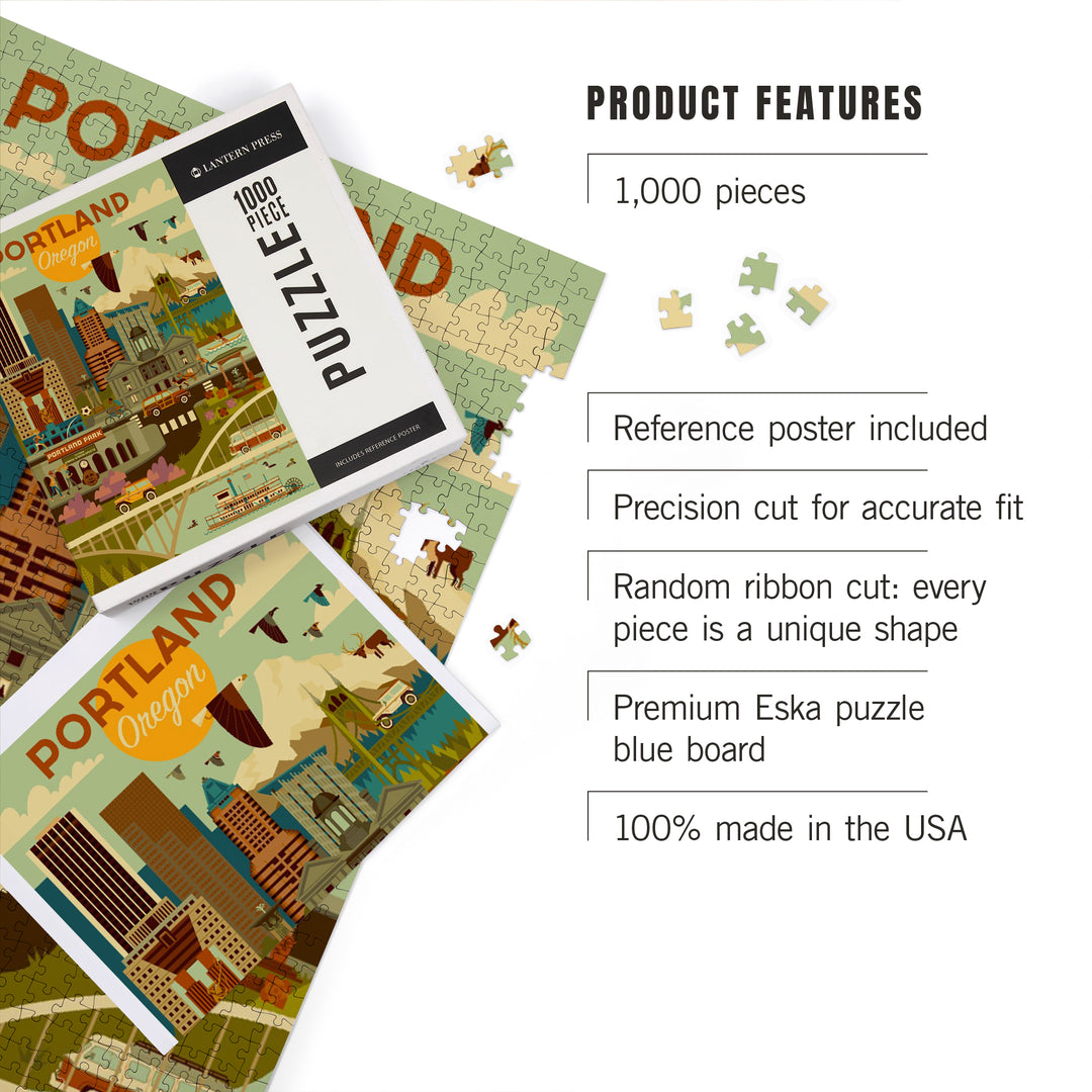 Portland, Oregon, Geometric, Jigsaw Puzzle Puzzle Lantern Press 