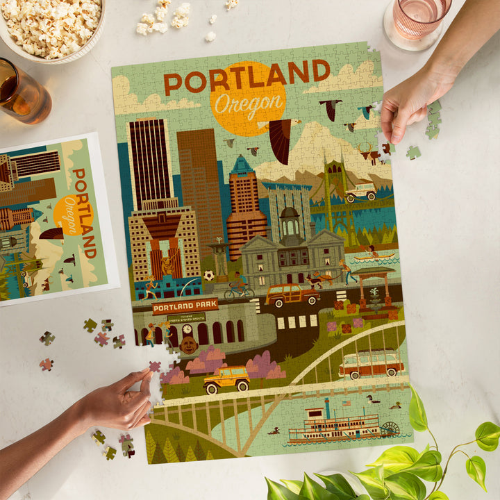 Portland, Oregon, Geometric, Jigsaw Puzzle Puzzle Lantern Press 