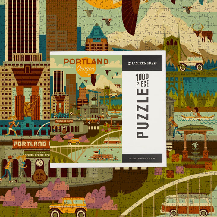 Portland, Oregon, Geometric, Jigsaw Puzzle Puzzle Lantern Press 