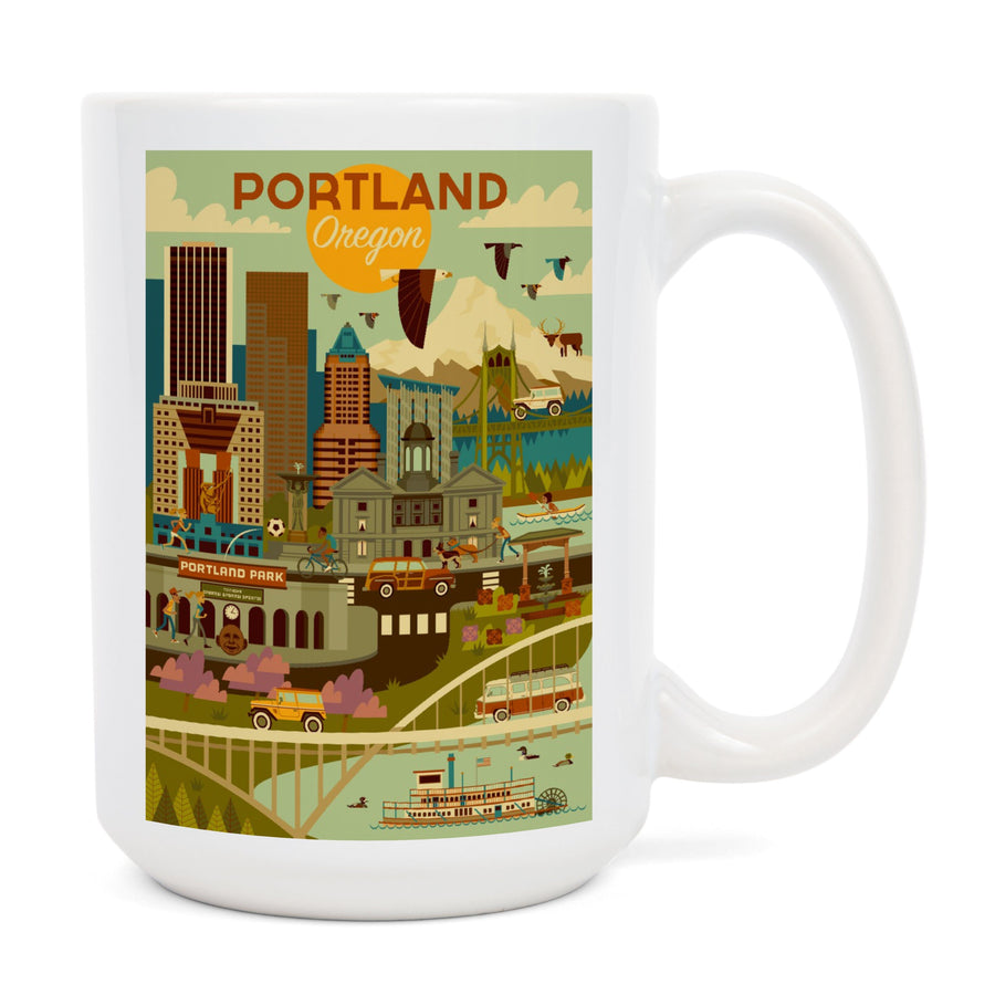 Portland, Oregon, Geometric, Lantern Press Artwork, Ceramic Mug Mugs Lantern Press 