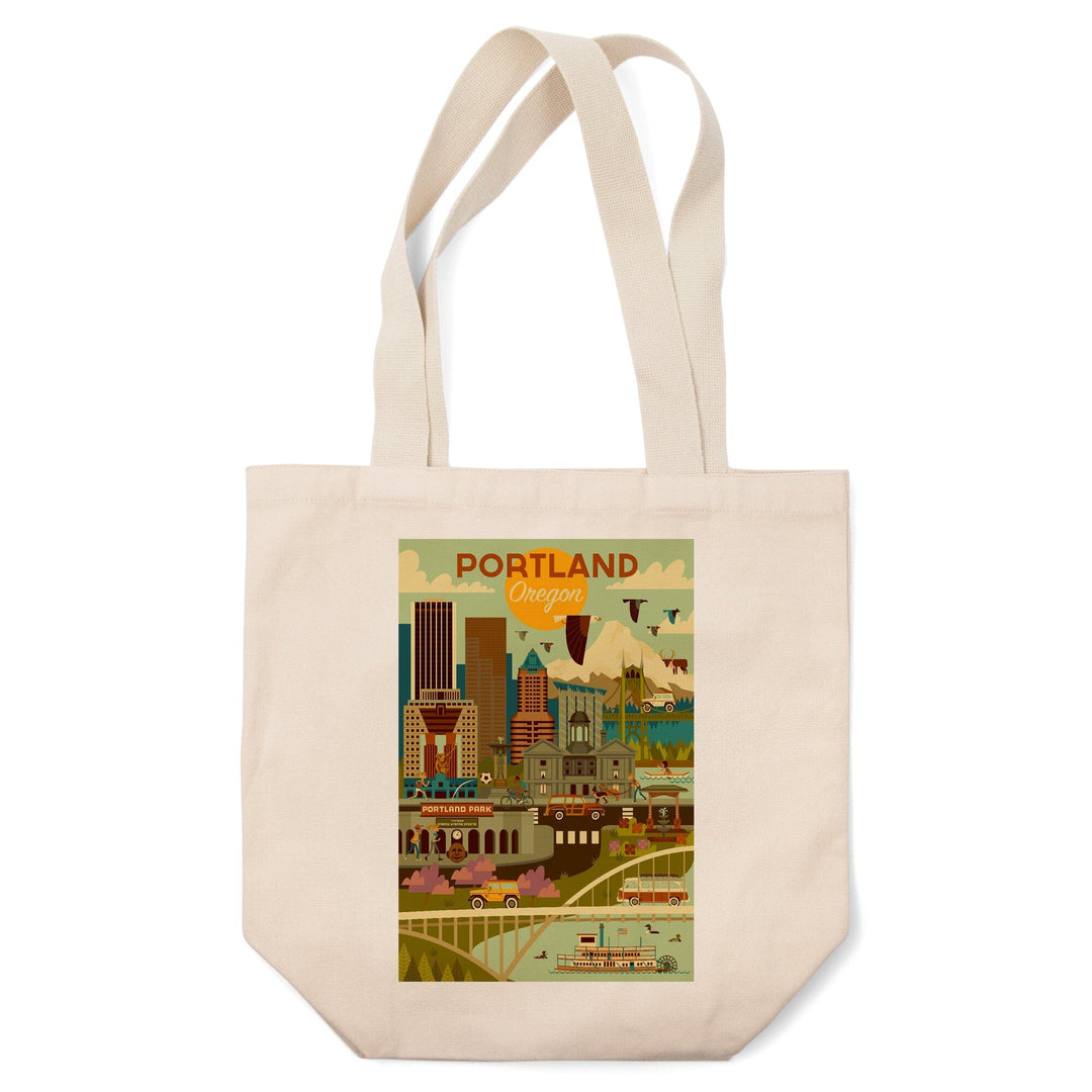 Portland, Oregon, Geometric, Lantern Press Artwork, Tote Bag Totes Lantern Press 