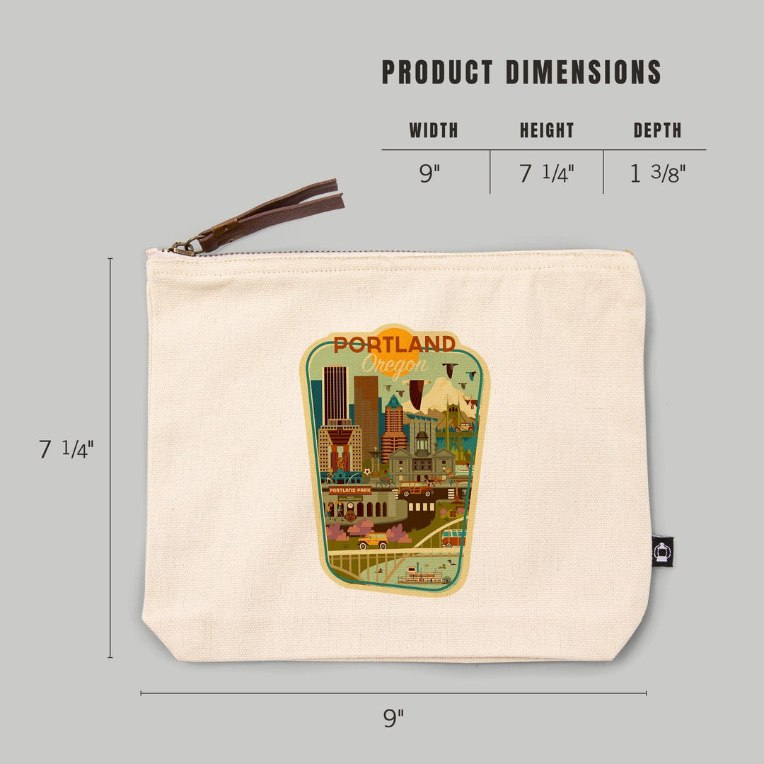 Portland, Oregon, Geometric,, Organic Cotton Zipper Pouch, Go Bag Go Bag Lantern Press 