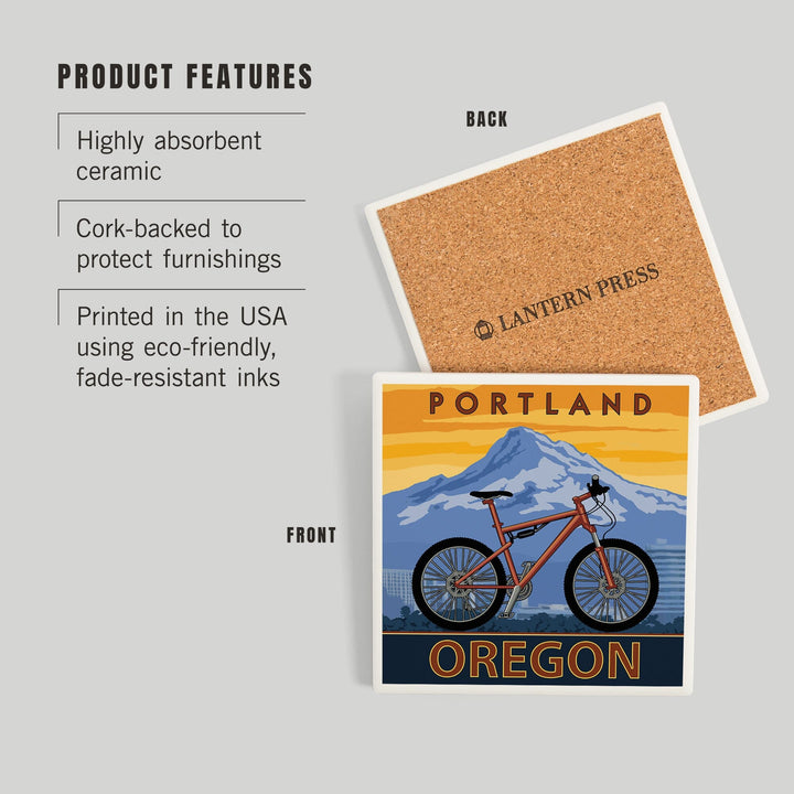 Portland, Oregon, Mountain Bike, Coasters Coasters Lantern Press 
