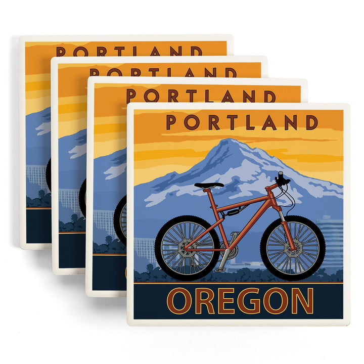 Portland, Oregon, Mountain Bike, Lantern Press Artwork, Coaster Set Coasters Lantern Press 