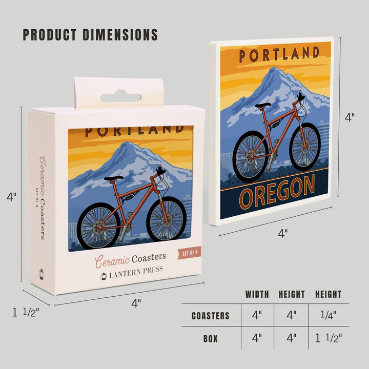 Portland, Oregon, Mountain Bike, Lantern Press Artwork, Coaster Set Coasters Lantern Press 