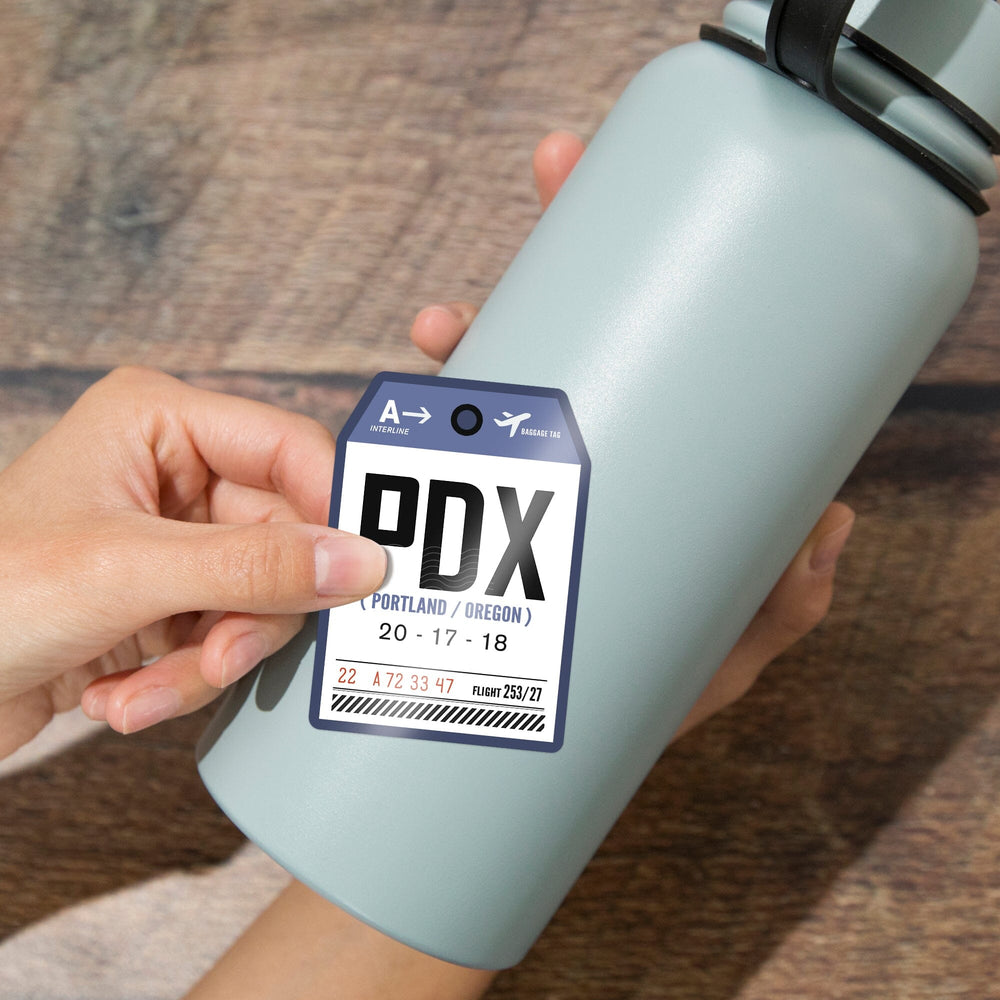 Portland, Oregon, PDX, Luggage Tag, Contour, Vinyl Sticker Sticker Lantern Press 
