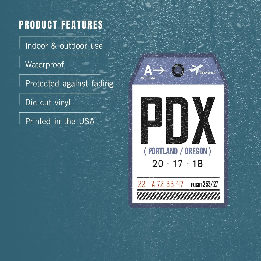 Portland, Oregon, PDX, Luggage Tag, Contour, Vinyl Sticker Sticker Lantern Press 
