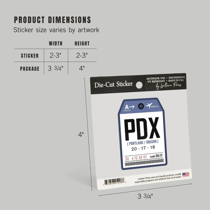 Portland, Oregon, PDX, Luggage Tag, Contour, Vinyl Sticker Sticker Lantern Press 