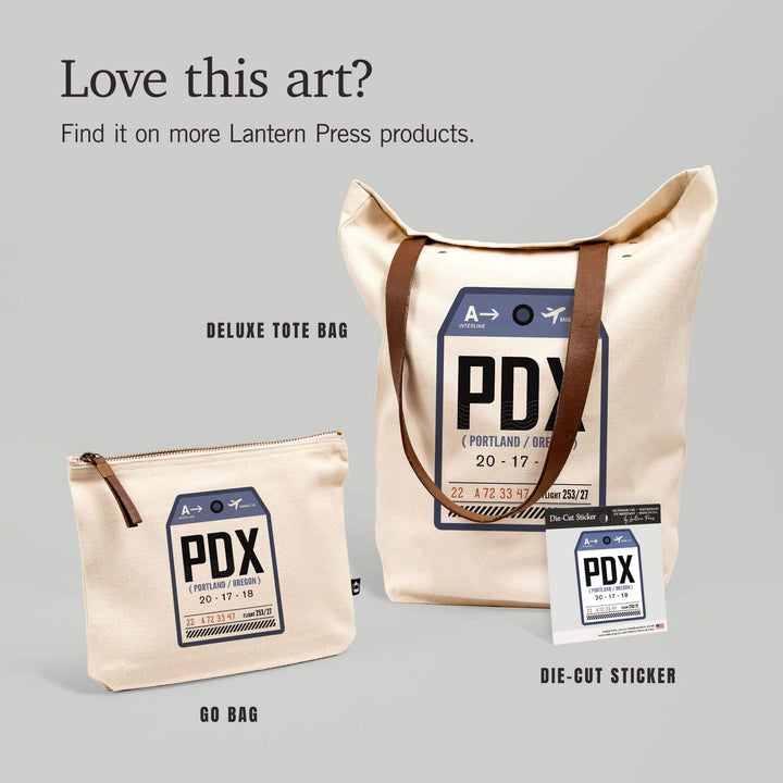 Portland, Oregon, PDX, Luggage Tag, Contour, Vinyl Sticker Sticker Lantern Press 