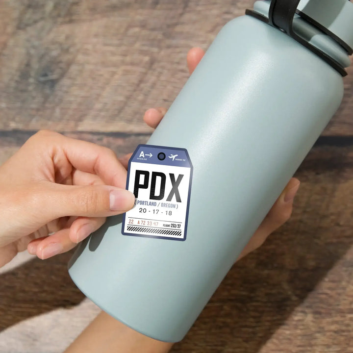Portland, Oregon, PDX, Luggage Tag, Contour, Vinyl Sticker Sticker Lantern Press 