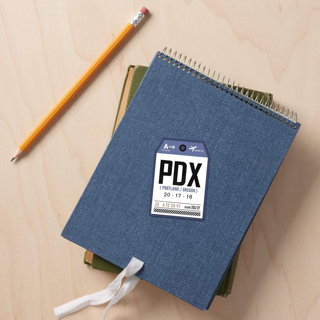 Portland, Oregon, PDX, Luggage Tag, Contour, Vinyl Sticker Sticker Lantern Press 