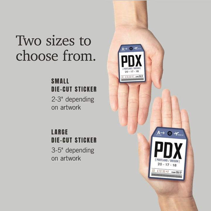 Portland, Oregon, PDX, Luggage Tag, Contour, Vinyl Sticker Sticker Lantern Press 