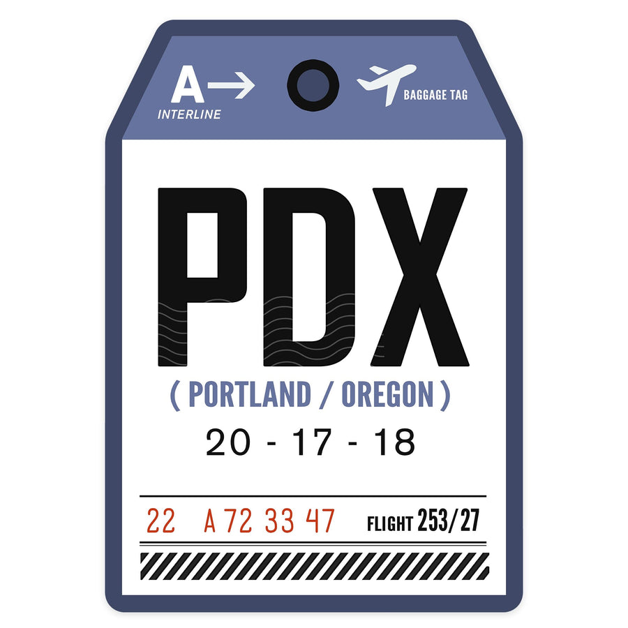 Portland, Oregon, PDX, Luggage Tag, Contour, Vinyl Sticker Sticker Lantern Press 