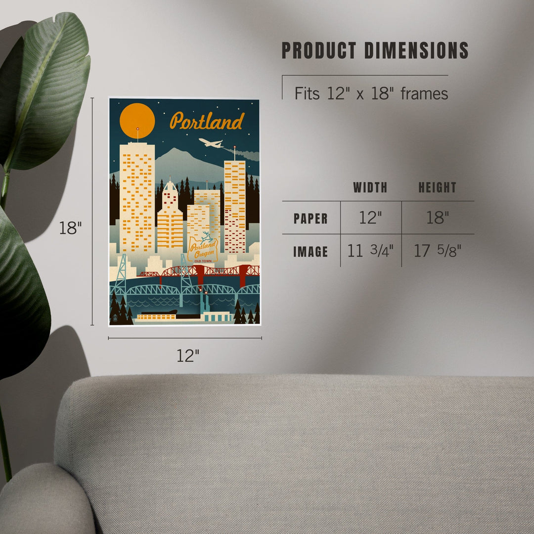 Portland, Oregon, Retro Skyline, Art & Giclee Prints Art Lantern Press 