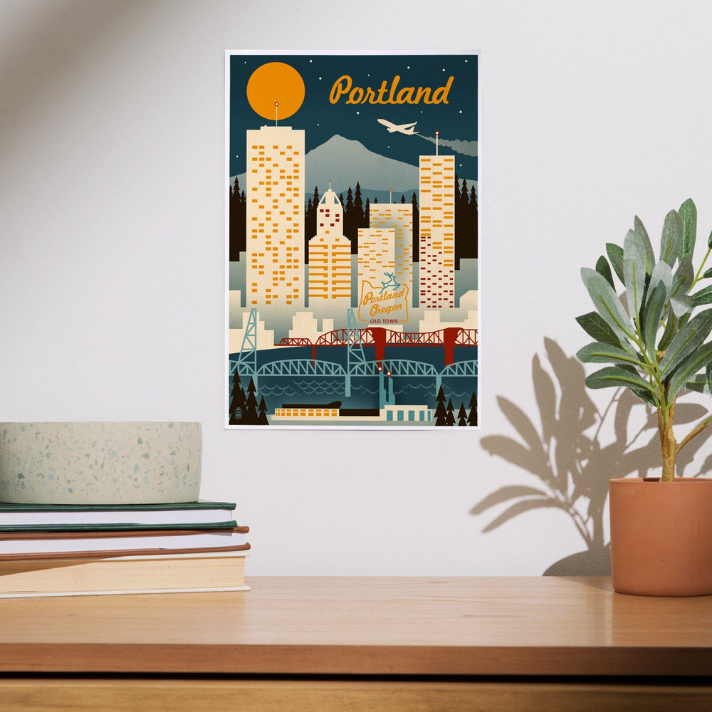 Portland, Oregon, Retro Skyline, Art & Giclee Prints Art Lantern Press 