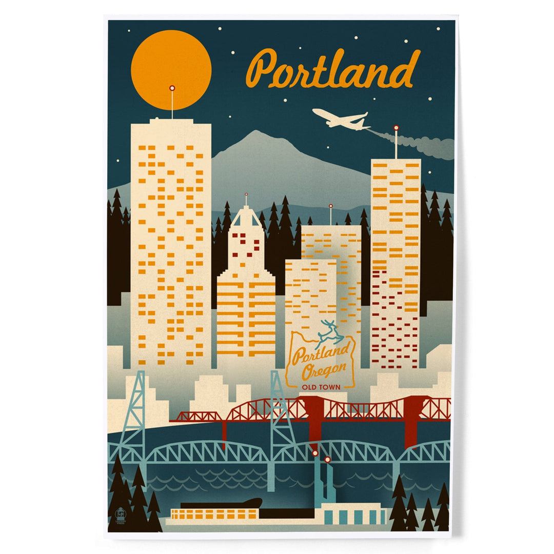 Portland, Oregon, Retro Skyline, Art & Giclee Prints Art Lantern Press 