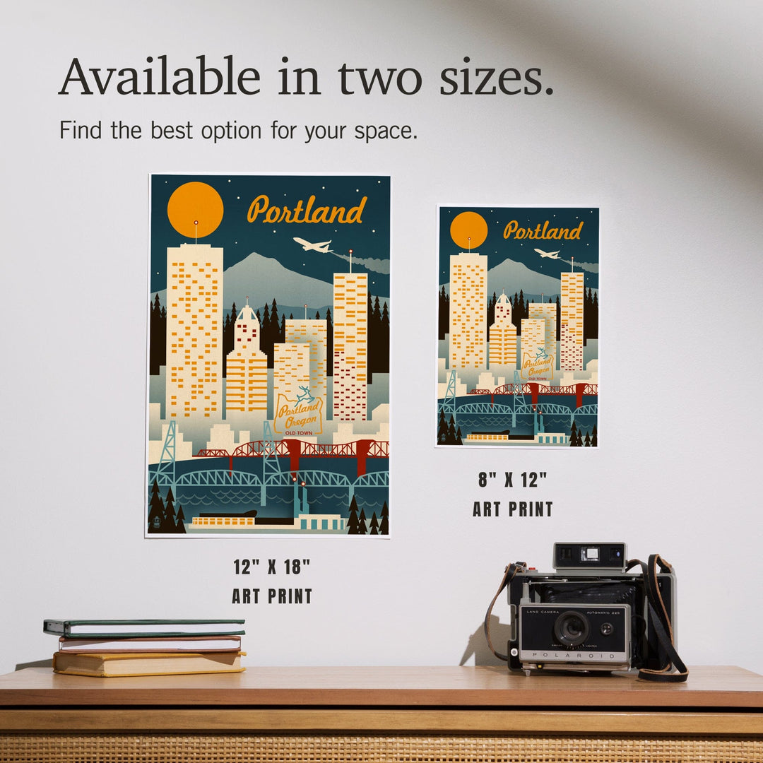 Portland, Oregon, Retro Skyline, Art & Giclee Prints Art Lantern Press 