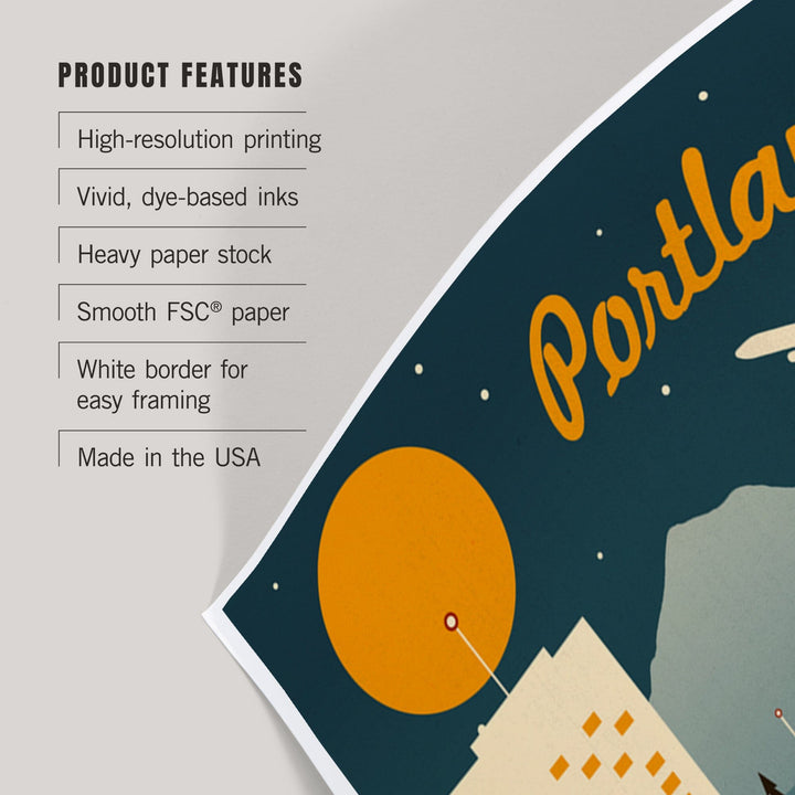 Portland, Oregon, Retro Skyline, Art & Giclee Prints Art Lantern Press 