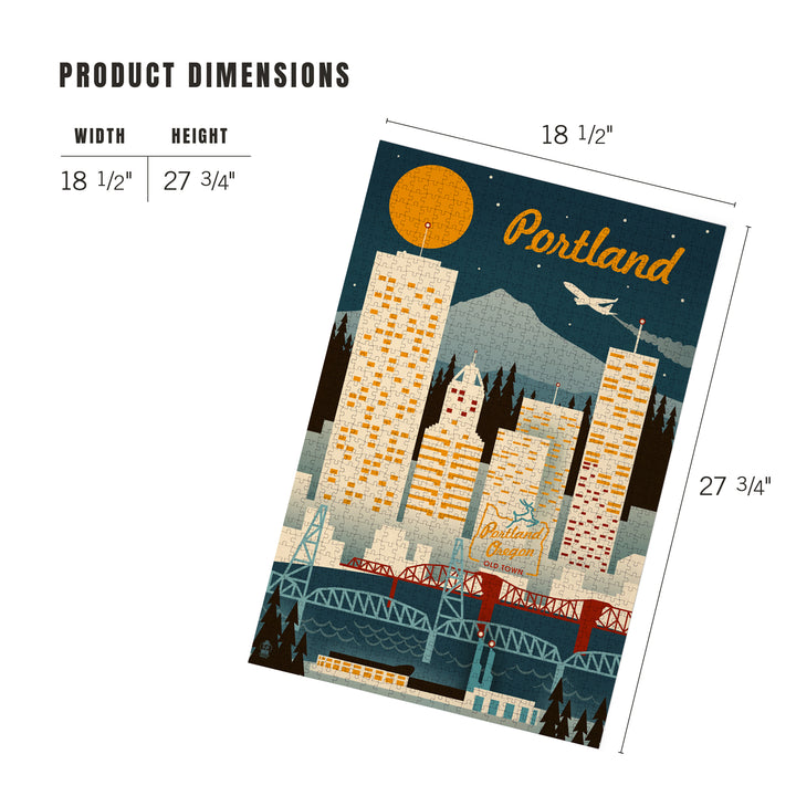 Portland, Oregon, Retro Skyline, Jigsaw Puzzle Puzzle Lantern Press 