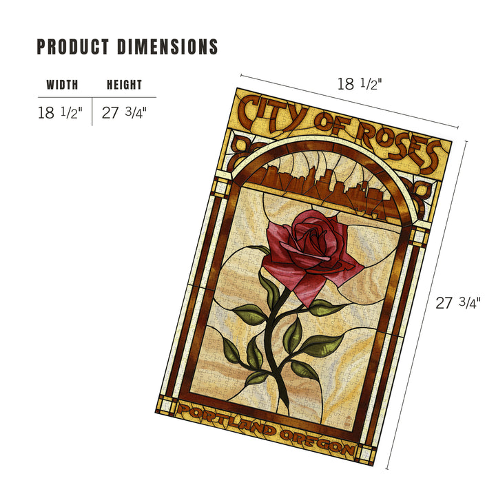 Portland, Oregon, Rose and Skyline Stained Glass, Jigsaw Puzzle Puzzle Lantern Press 