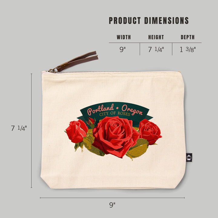 Portland, Oregon, Rose, Letterpress,, Organic Cotton Zipper Pouch, Go Bag Go Bag Lantern Press 